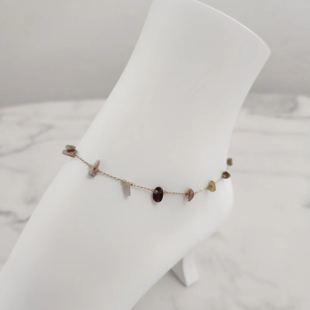 Minimalist Multicolor Dainty Stones 18K Gold Plated Anklet - Picture 1 of 15
